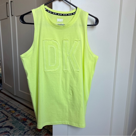 Dkny Tops - DKNY Sport Women's Zest Yellow Embossed DKNY Muscle Tank Top Size Small